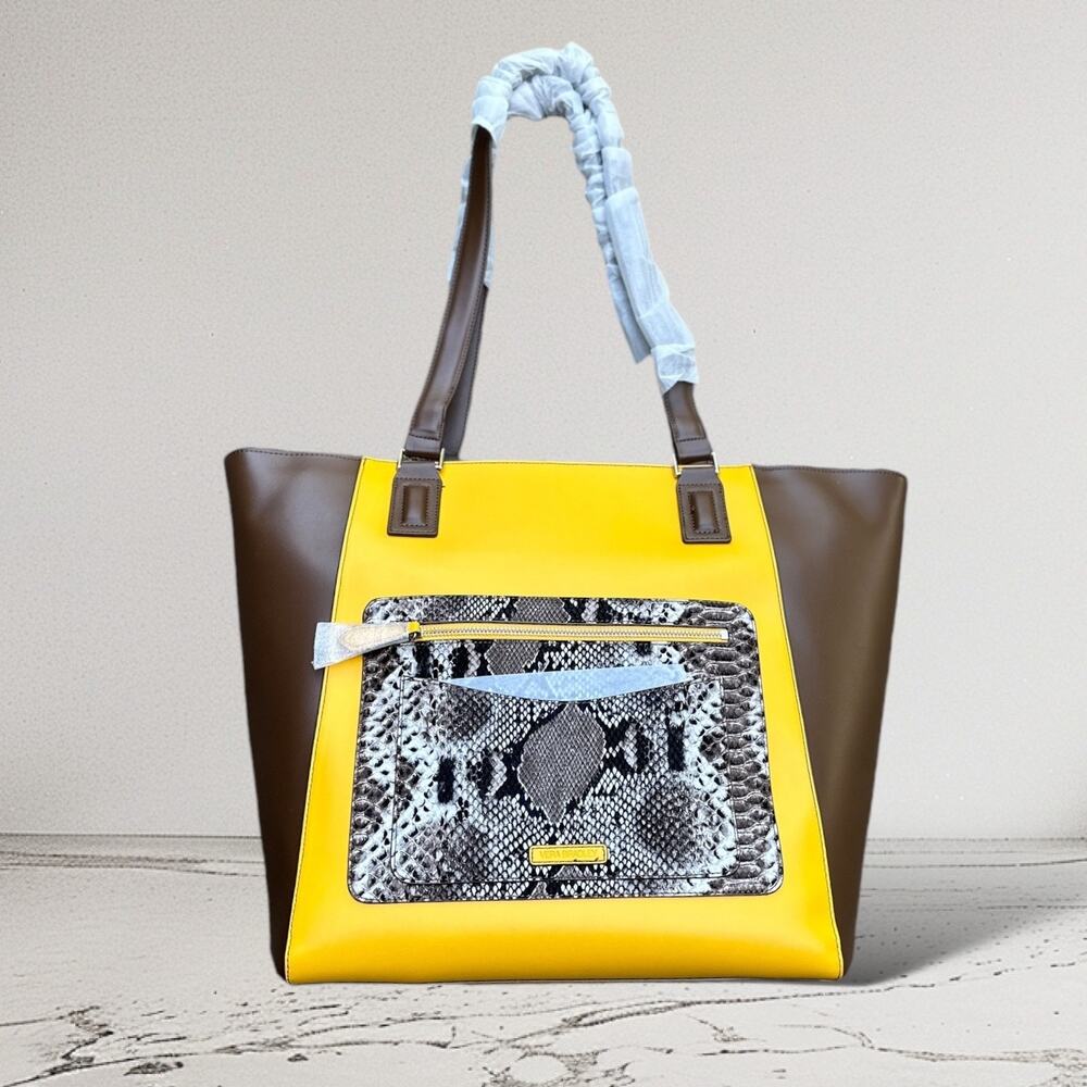 Vera Bradley Ella Tote Large Faux Leather Maize Snake Print Purse
